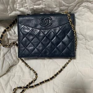 Vintage Chanel Navy Blue Matelasse Chain Shoulder Bag